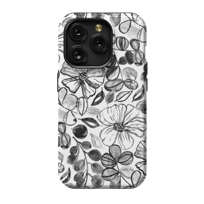 iPhone 15 Pro StrongFit Black & White Painted Floral  by Tigatiga