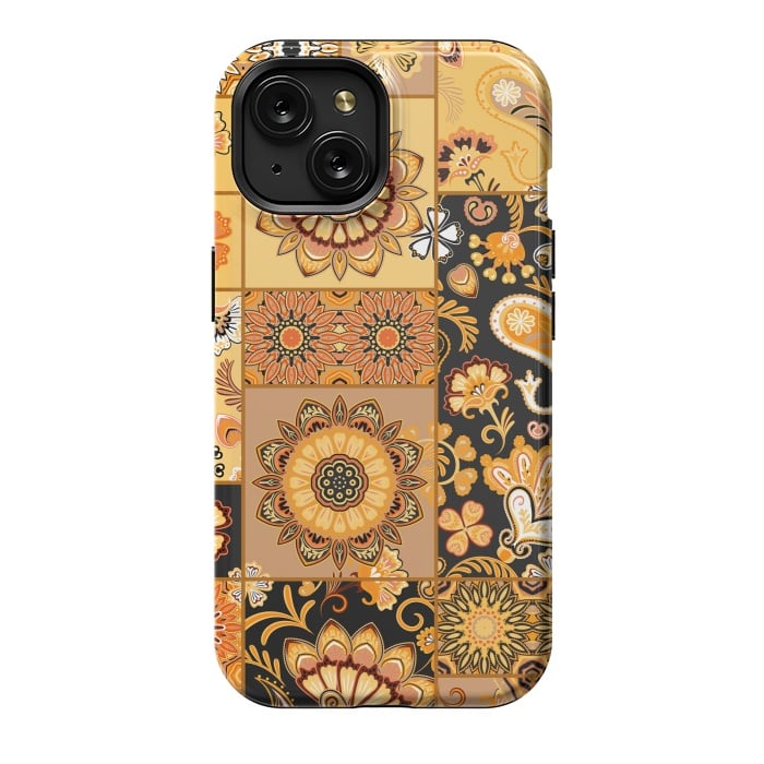 iPhone 15 StrongFit Patchwork with Paisley and Mandala in Colorful by ArtsCase