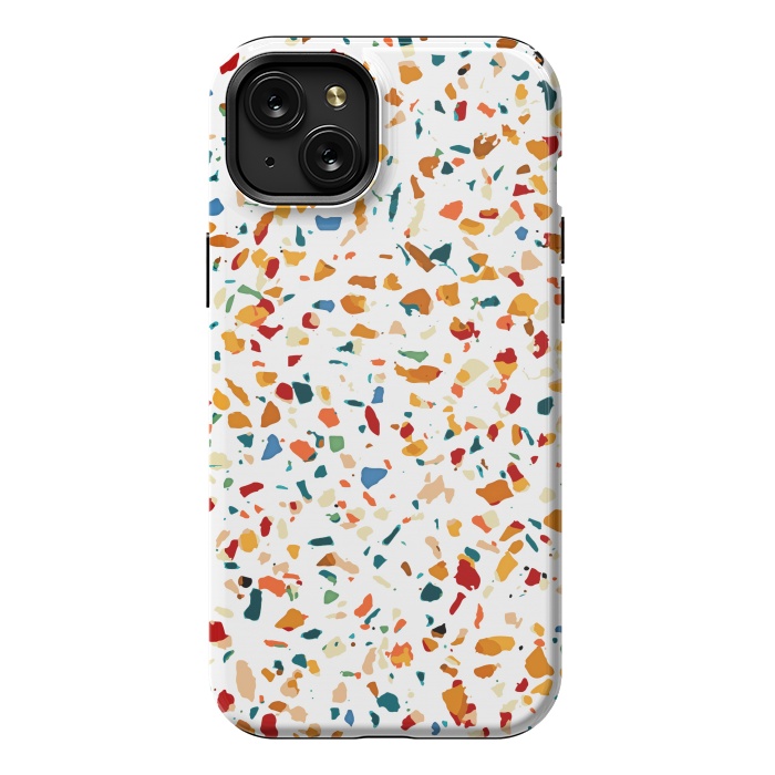 iPhone 15 Plus StrongFit Tan Terrazzo | Eclectic Quirky Confetti Painting | Celebration Colorful Boho Happy Party Graphic  by Uma Prabhakar Gokhale