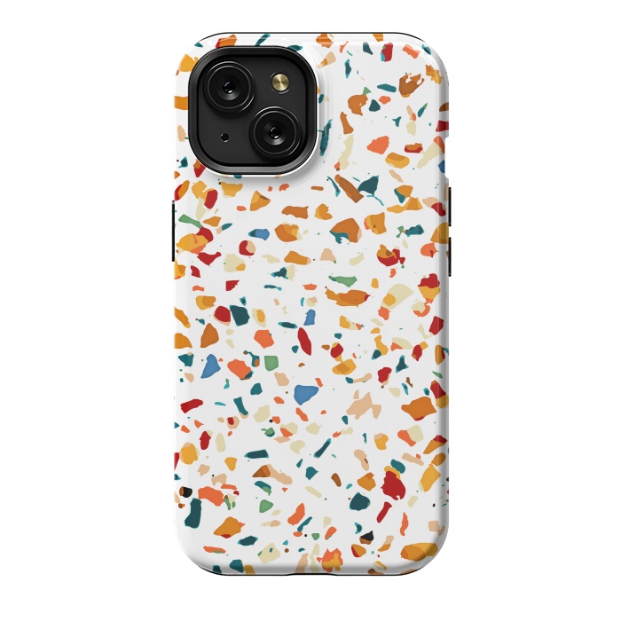 iPhone 15 StrongFit Tan Terrazzo | Eclectic Quirky Confetti Painting | Celebration Colorful Boho Happy Party Graphic  by Uma Prabhakar Gokhale