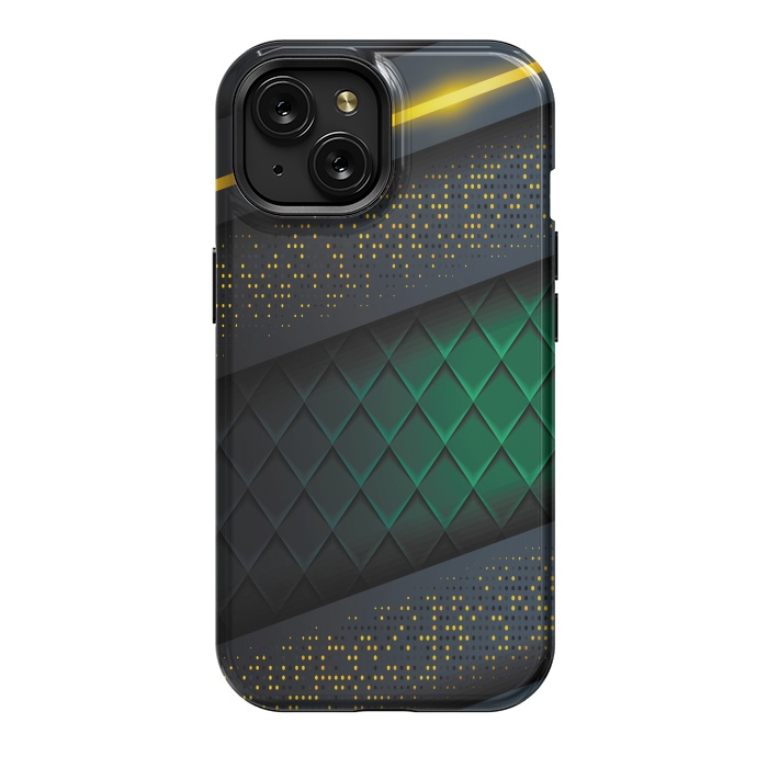 iPhone 15 StrongFit black green geometrical by haroulita