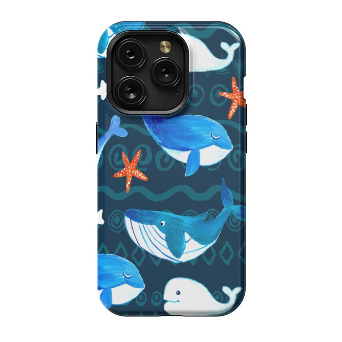 iPhone 15 Pro StrongFit watercolor whales by haroulita