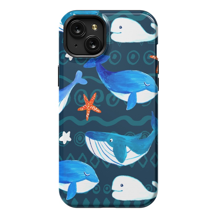 iPhone 15 Plus StrongFit watercolor whales by haroulita
