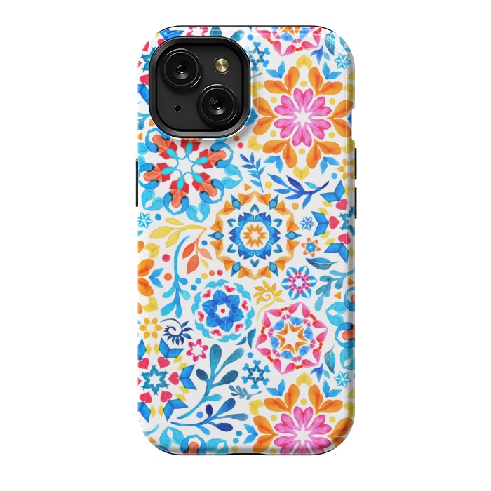 iPhone 15 StrongFit Watercolor Kaleidoscope Floral - brights by Micklyn Le Feuvre