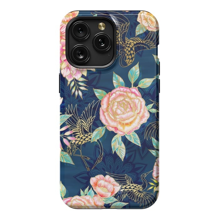 iPhone 15 Pro Max StrongFit Gilded Peonies and Cranes by gingerlique
