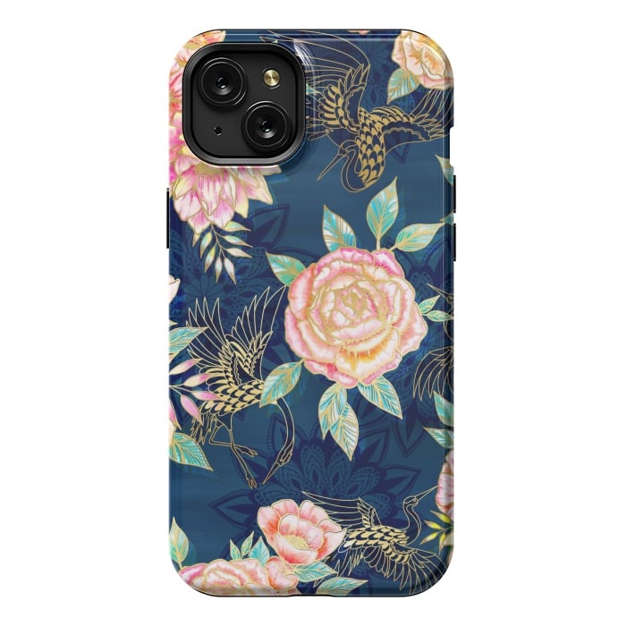 iPhone 15 Plus StrongFit Gilded Peonies and Cranes by gingerlique