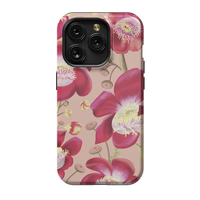 iPhone 15 Pro StrongFit Cannonball Tree Pattern - Blush by Anis Illustration
