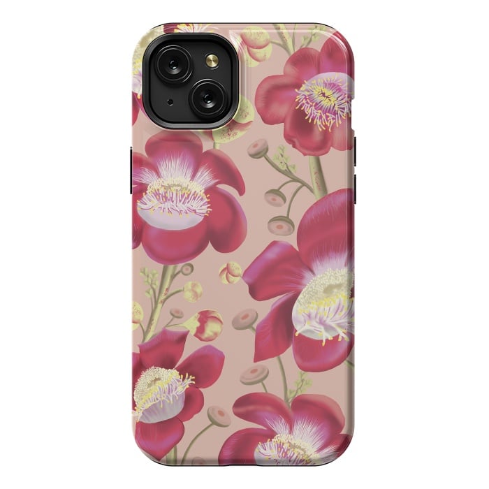 iPhone 15 Plus StrongFit Cannonball Tree Pattern - Blush by Anis Illustration