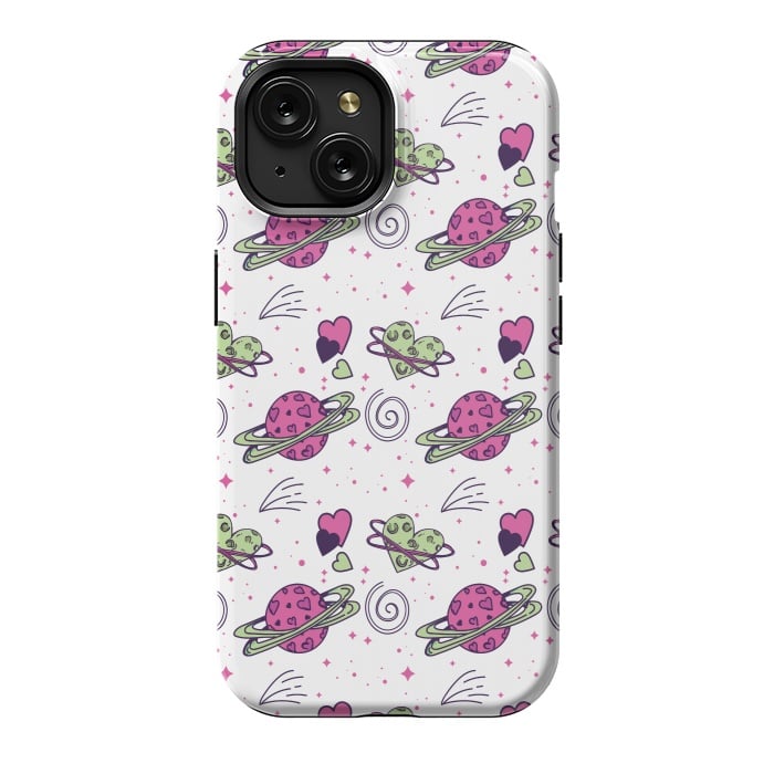 iPhone 15 StrongFit PINK GREEN SPACE LOVE PATTERN by MALLIKA