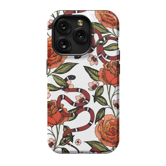 iPhone 15 Pro StrongFit Roses and snake. White pattern by Julia Badeeva