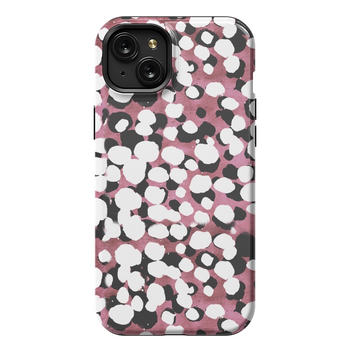 iPhone 15 Plus StrongFit Ink spots on metallic pink stone by Oana 
