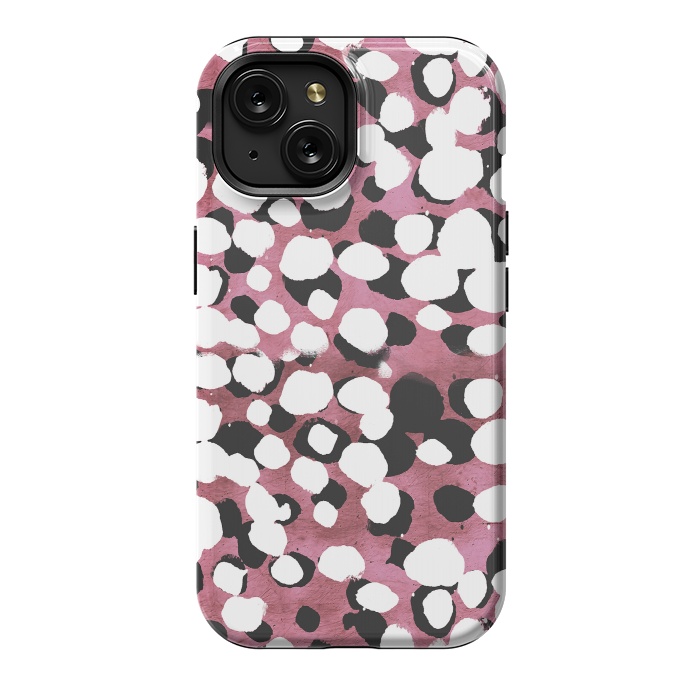 iPhone 15 StrongFit Ink spots on metallic pink stone by Oana 