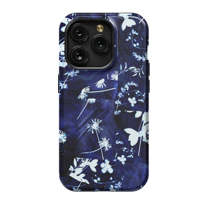 iPhone 15 Pro StrongFit Pressed flowers indigo cyanotype by Oana 