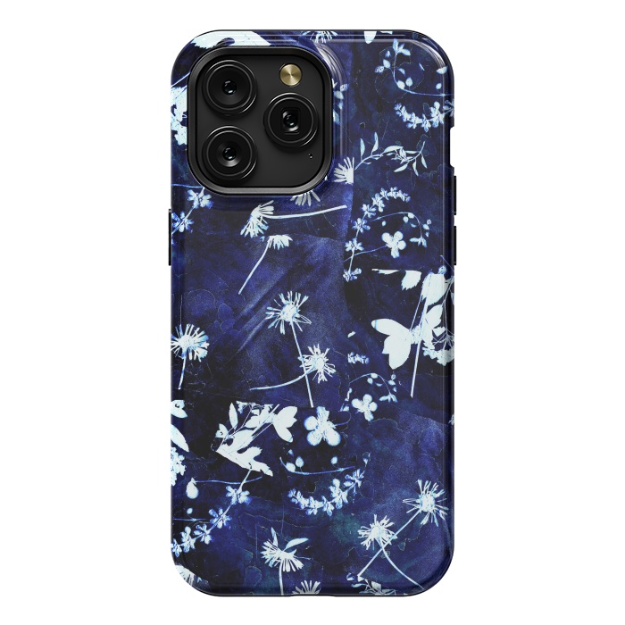 iPhone 15 Pro Max StrongFit Pressed flowers indigo cyanotype by Oana 