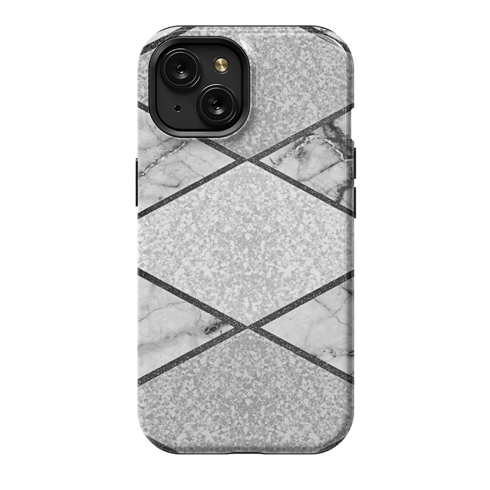 iPhone 15 StrongFit Silver glitters marble by Jms