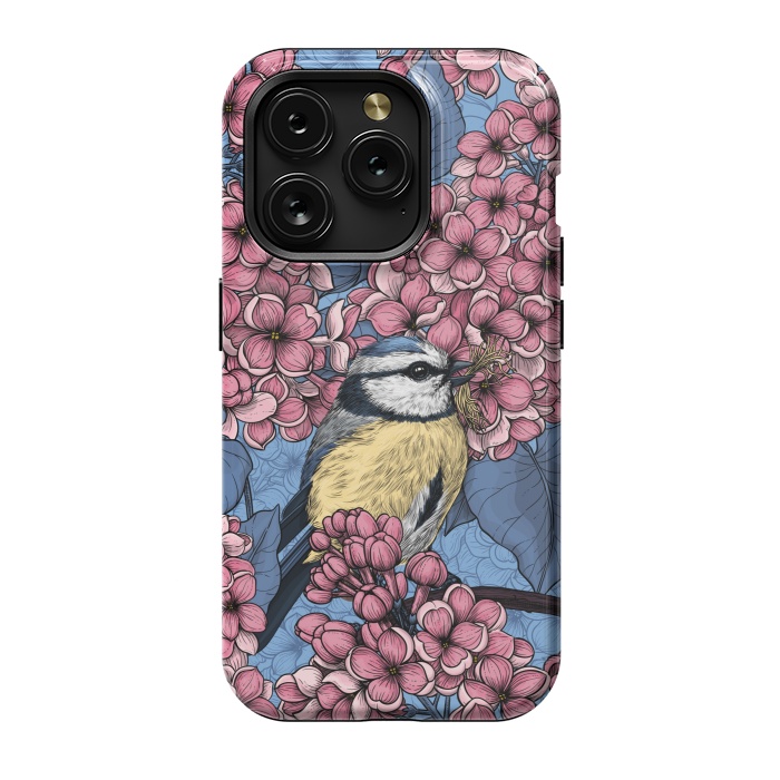 iPhone 15 Pro StrongFit Tit bird in the lilac garden by Katerina Kirilova