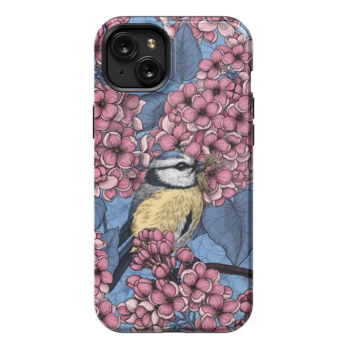 iPhone 15 Plus StrongFit Tit bird in the lilac garden by Katerina Kirilova