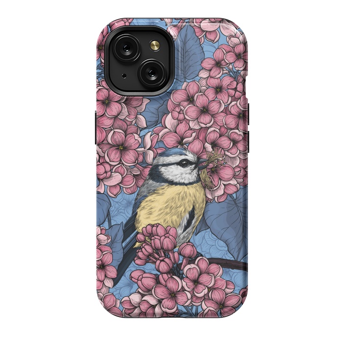 iPhone 15 StrongFit Tit bird in the lilac garden by Katerina Kirilova