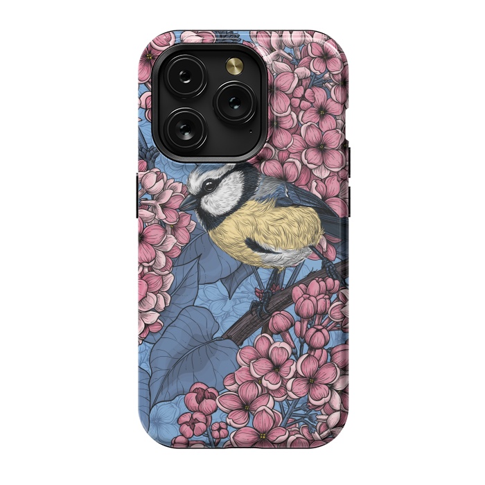 iPhone 15 Pro StrongFit Tit bird in the lilac garden 2 by Katerina Kirilova