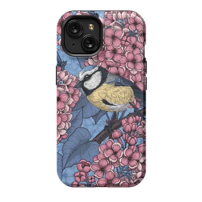 iPhone 15 StrongFit Tit bird in the lilac garden 2 by Katerina Kirilova