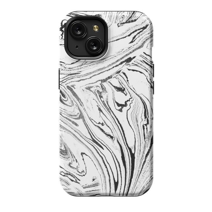 iPhone 15 StrongFit White liquid marble paint by Oana 