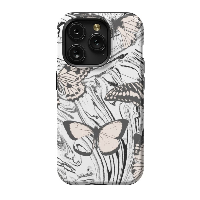 iPhone 15 Pro StrongFit Butterflies and black ink marble by Oana 