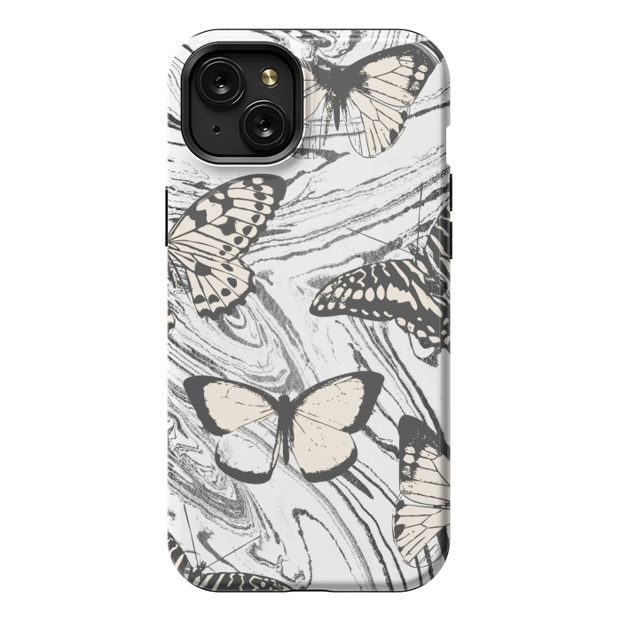 iPhone 15 Plus StrongFit Butterflies and black ink marble by Oana 