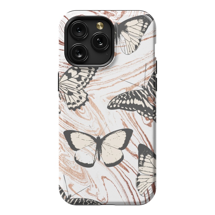 iPhone 15 Pro Max StrongFit Butterflies and gold painted marble by Oana 