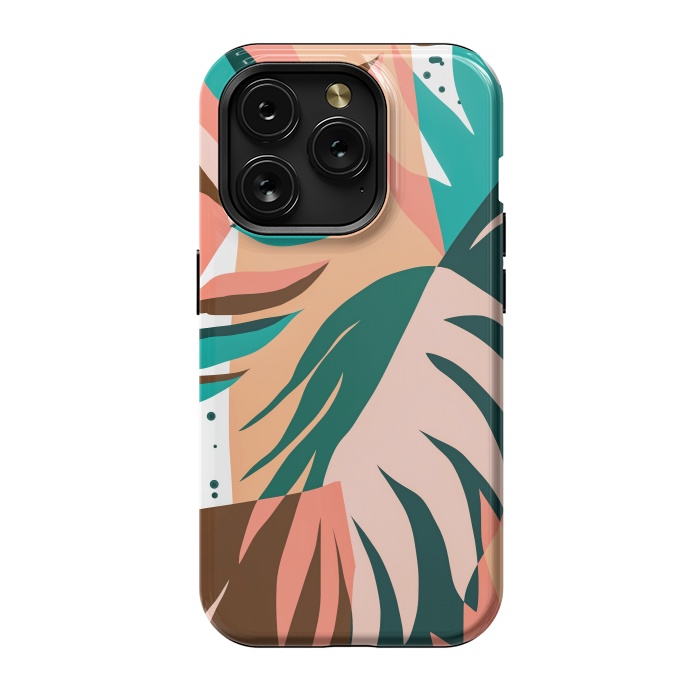 iPhone 15 Pro StrongFit Watching The Leaves Turn, Tropical Autumn Colorful Eclectic Abstract Palm Nature Boho Graphic Design by Uma Prabhakar Gokhale