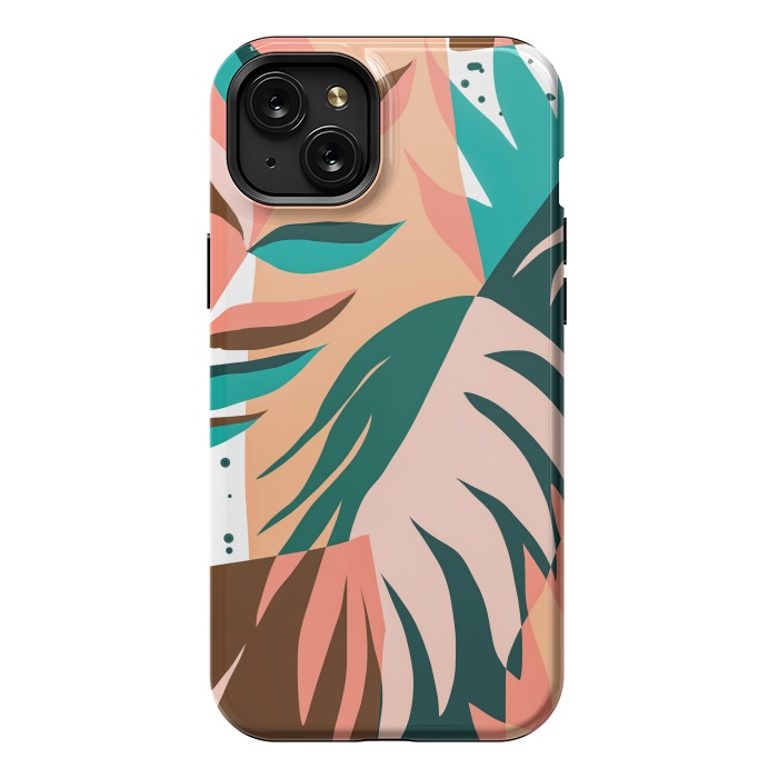 iPhone 15 Plus StrongFit Watching The Leaves Turn, Tropical Autumn Colorful Eclectic Abstract Palm Nature Boho Graphic Design by Uma Prabhakar Gokhale