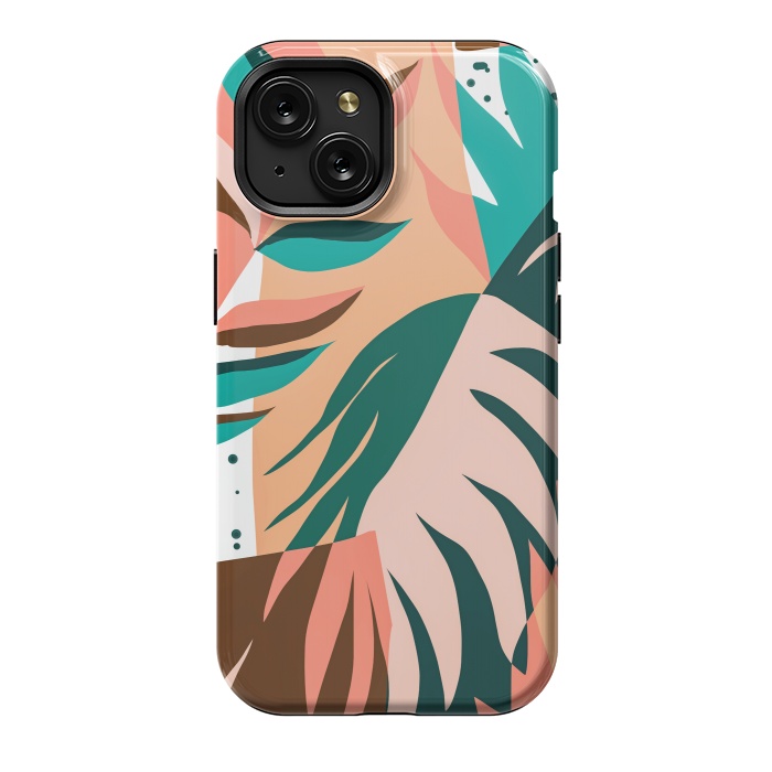 iPhone 15 StrongFit Watching The Leaves Turn, Tropical Autumn Colorful Eclectic Abstract Palm Nature Boho Graphic Design by Uma Prabhakar Gokhale