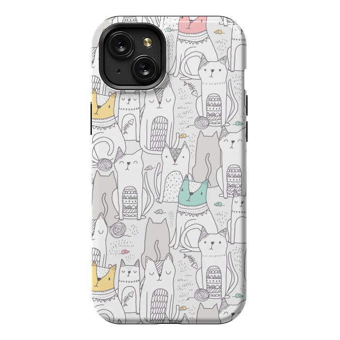 iPhone 15 Plus StrongFit Doodle cute cats by Anna Alekseeva