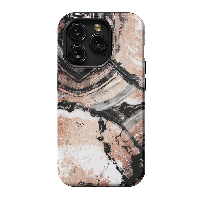 iPhone 15 Pro StrongFit Rose gold geode marble by Oana 