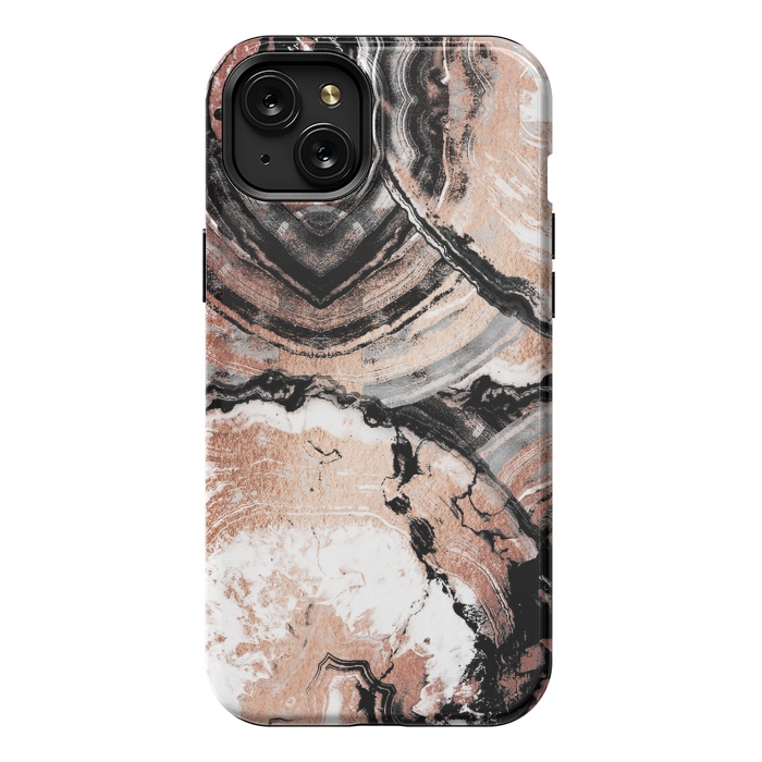 iPhone 15 Plus StrongFit Rose gold geode marble by Oana 