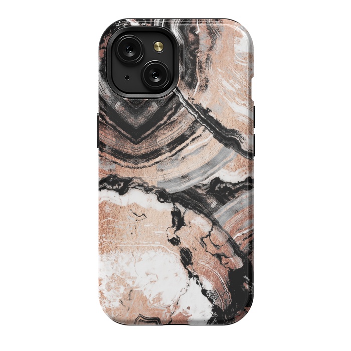 iPhone 15 StrongFit Rose gold geode marble by Oana 