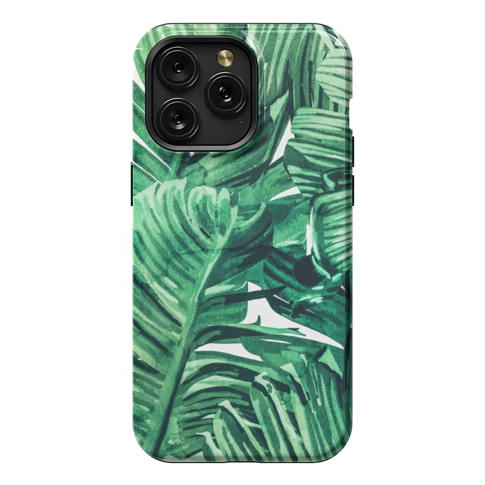 iPhone 15 Pro Max StrongFit Tropical State of Mind | Watercolor Palm Banana Leaves Painting | Botanical Jungle Bohemian Plants by Uma Prabhakar Gokhale