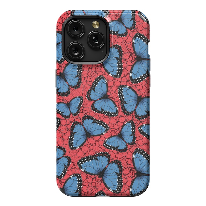 iPhone 15 Pro Max StrongFit Blue Morpho butterfly on red hydrangea by Katerina Kirilova