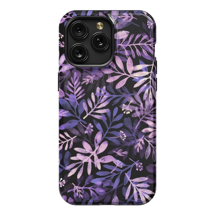 iPhone 15 Pro Max StrongFit purple branches on a black background by Alena Ganzhela