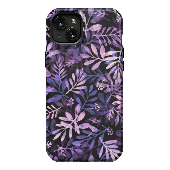 iPhone 15 Plus StrongFit purple branches on a black background by Alena Ganzhela