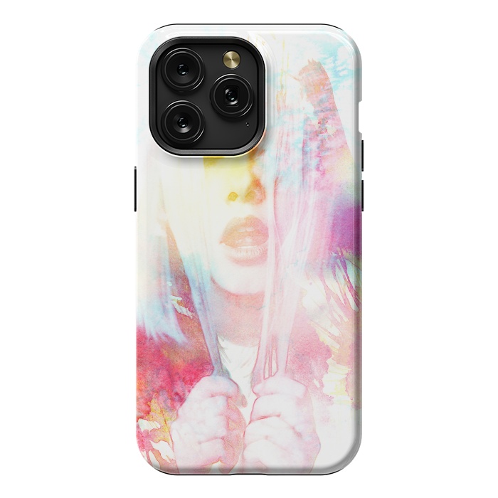 iPhone 15 Pro Max StrongFit Rainbow watercolor fashion portrait by Oana 