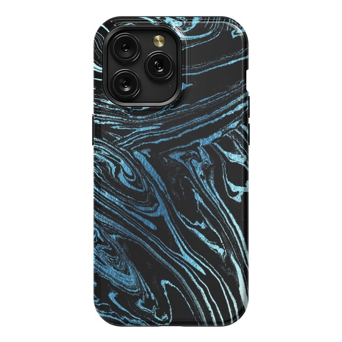 iPhone 15 Pro Max StrongFit Metallic blue marble stripes by Oana 