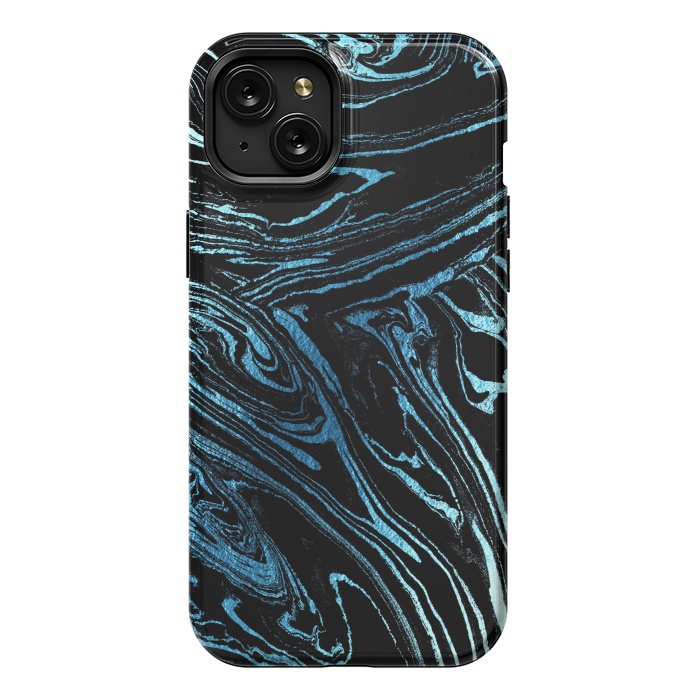 iPhone 15 Plus StrongFit Metallic blue marble stripes by Oana 