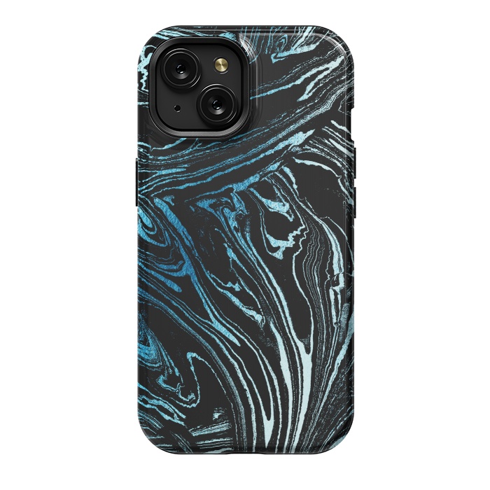 iPhone 15 StrongFit Metallic blue marble stripes by Oana 