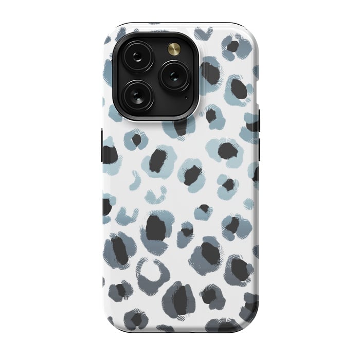 iPhone 15 Pro StrongFit Blue silver leopard spots by Oana 