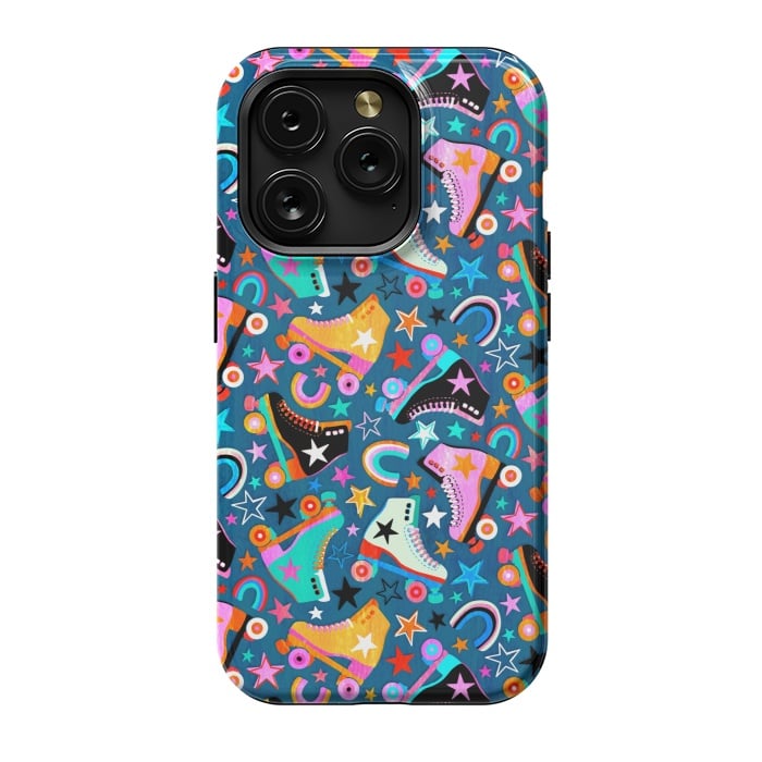 iPhone 15 Pro StrongFit Retro Rainbow Roller Skates and Stars by Micklyn Le Feuvre