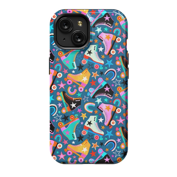 iPhone 15 StrongFit Retro Rainbow Roller Skates and Stars by Micklyn Le Feuvre