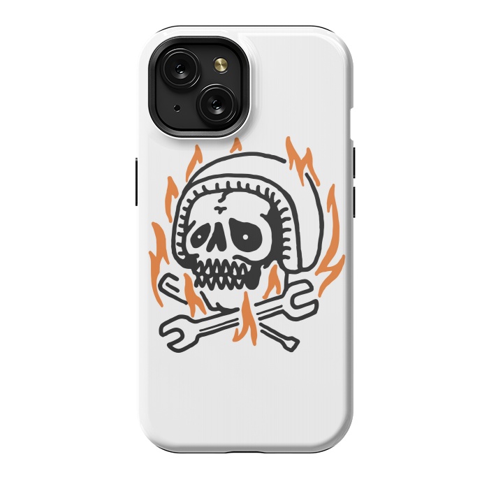 iPhone 15 StrongFit Skull Biker Fire by Afif Quilimo