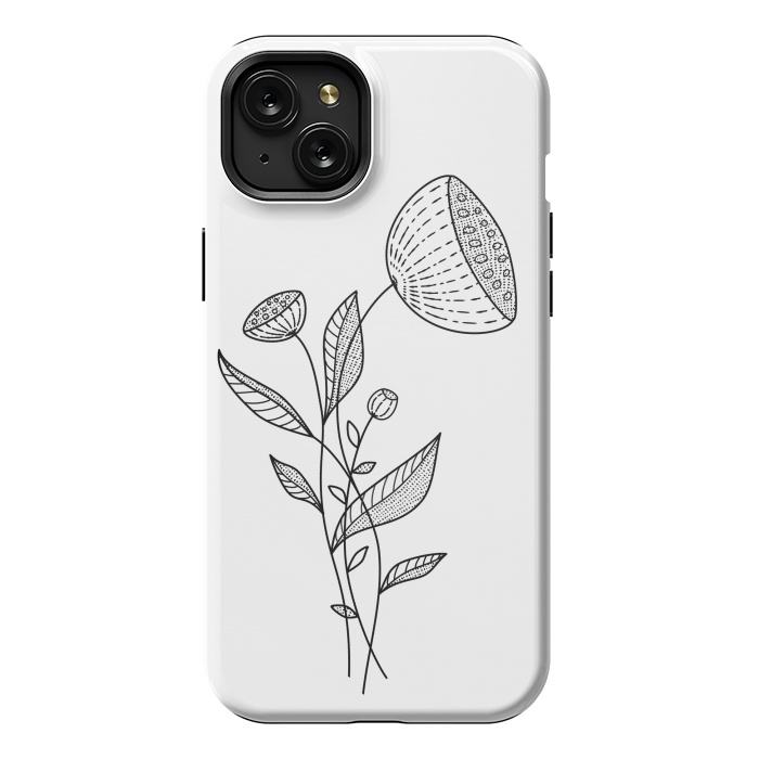 iPhone 15 Plus StrongFit Abstract Flowers Doodle Black And White Elegant Line Art by Boriana Giormova