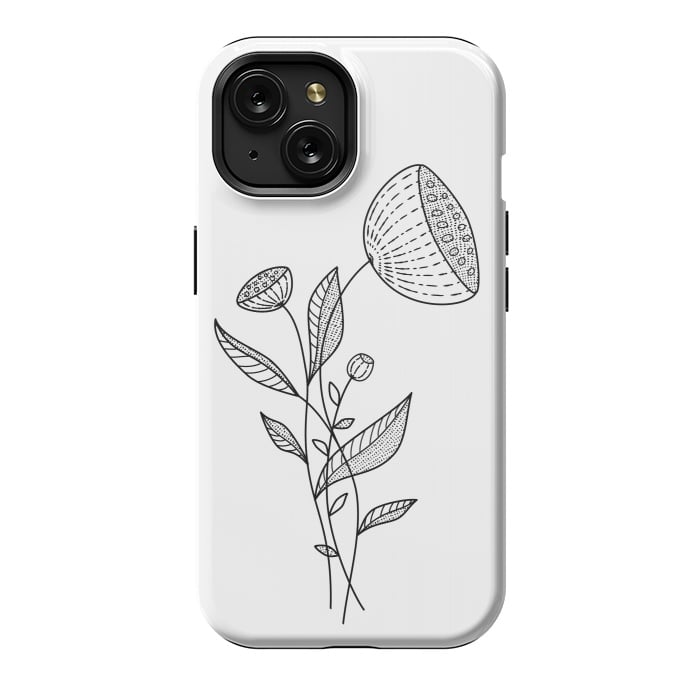 iPhone 15 StrongFit Abstract Flowers Doodle Black And White Elegant Line Art by Boriana Giormova