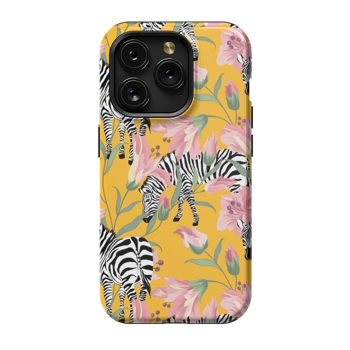 iPhone 15 Pro StrongFit Striped For Life | Zebra Mango Forest | Modern Bohemian Wildlife Jungle | Botanical Nature by Uma Prabhakar Gokhale
